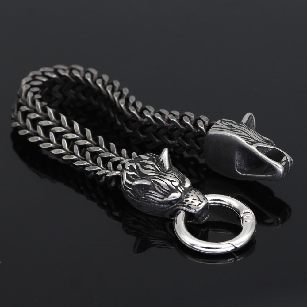 Nordic Fenrir Majestic Wolf Head Chain Bracelet