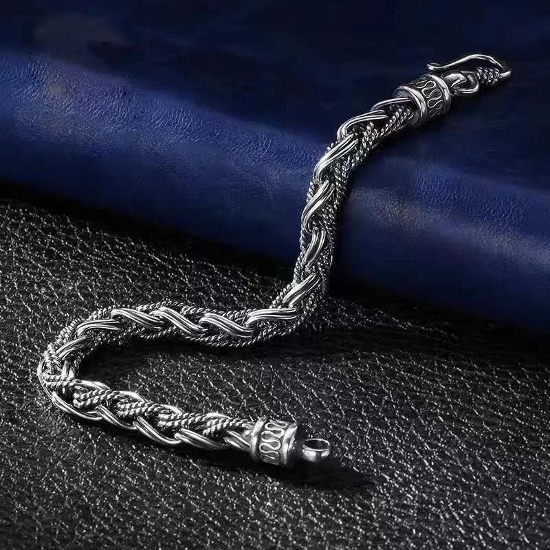 925 Silver Hand woven keel safety grain creative vintage bracelet