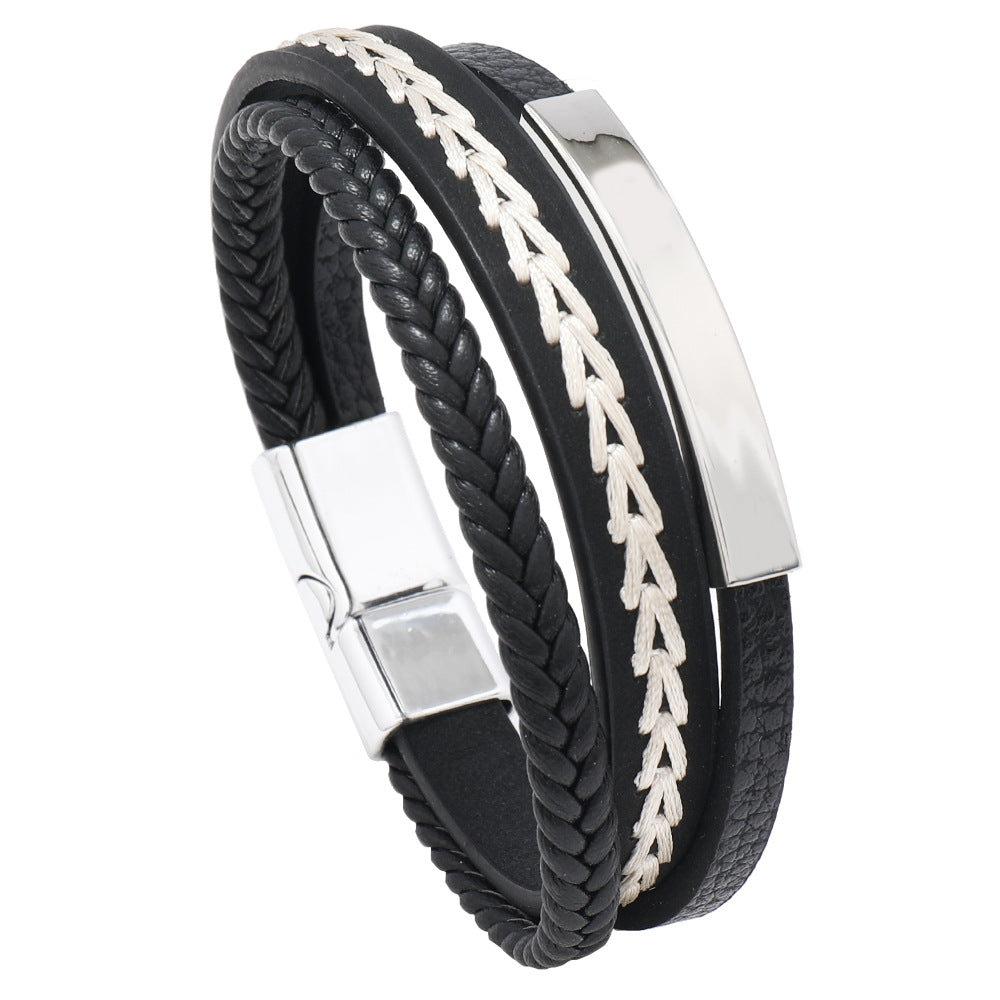 Men's Leather Cord Magnetic Buckle Simple Bracelet