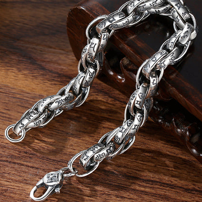 S925  New six-character mantra retro trend bracelet