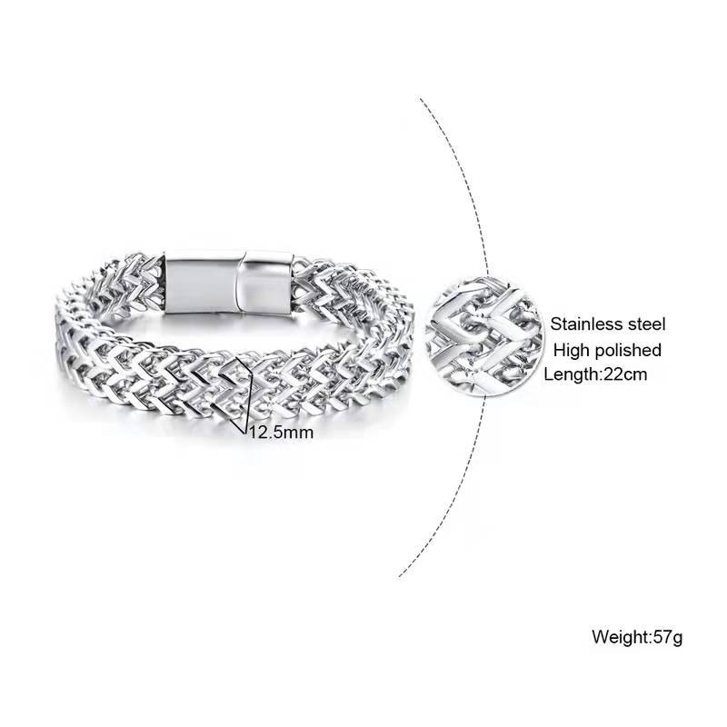 Men's stainless steel double layer wide chain fashion neutral titanium steel thick bracelet