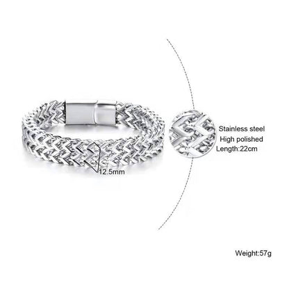 Men's stainless steel double layer wide chain fashion neutral titanium steel thick bracelet