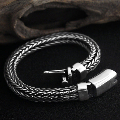 Real Silver 4mm Thick Retro Weave Bracelet Man Male Thai Silver Handmade Rope Bracelets Jewerly