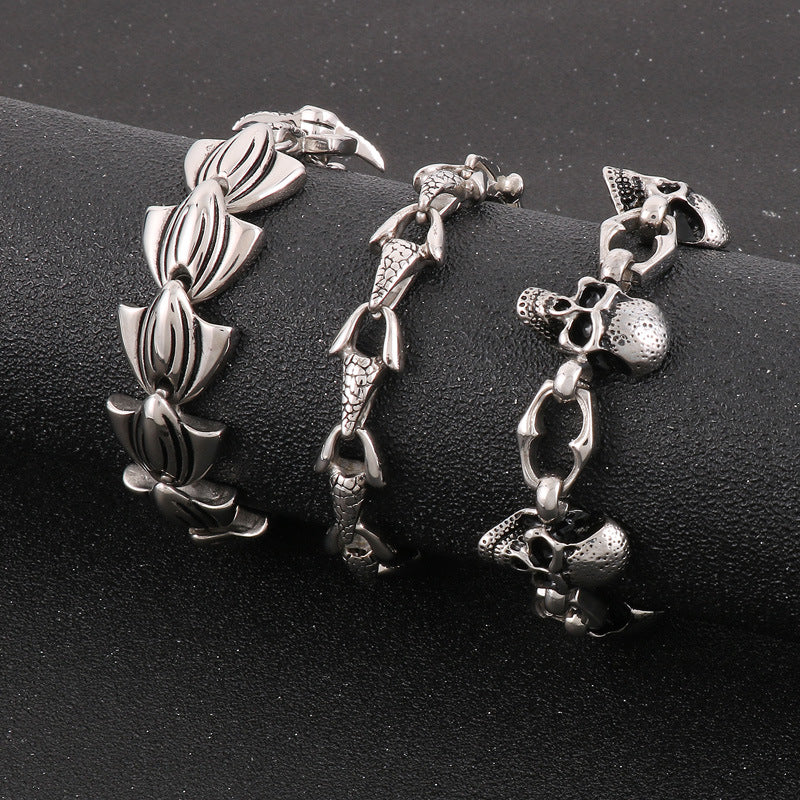 925 Silver Fishtail Boat Punk Style Vintage Snake Head Bracelet