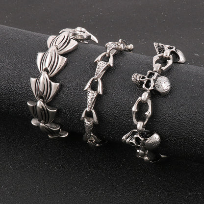 925 Silver Fishtail Boat Punk Style Vintage Snake Head Bracelet