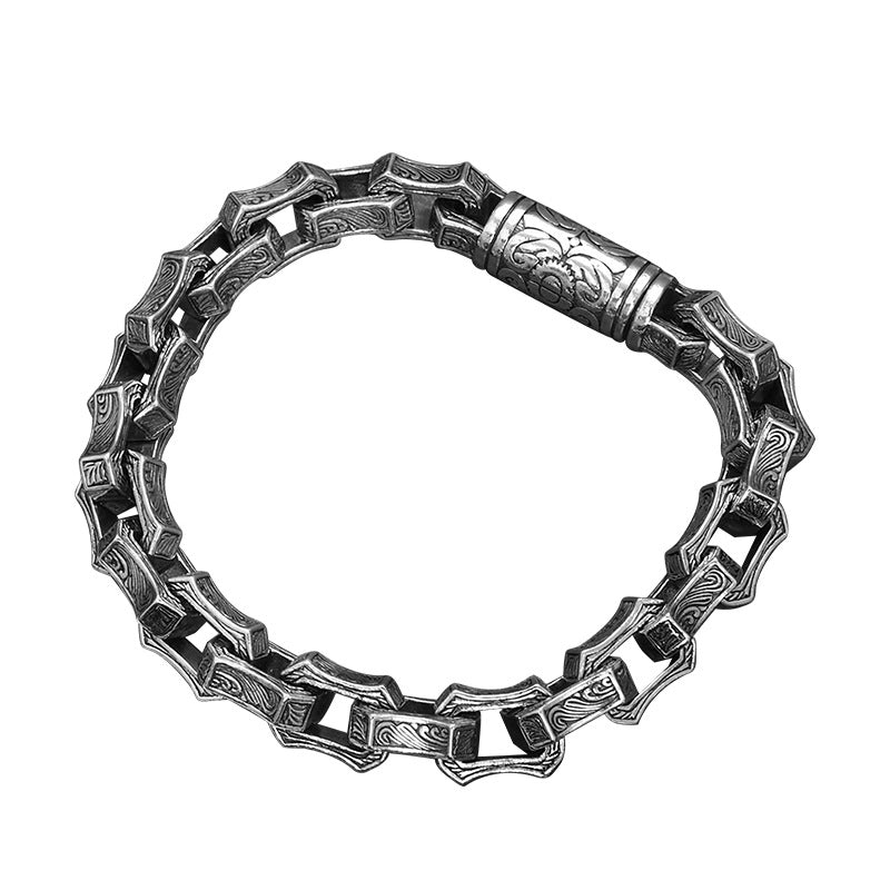 925 Silver Ripple Irregular Biker Hip-Hop Bracelet