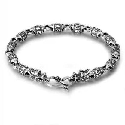 925 Silver Six Character Mantra Dragon Head Bracelet