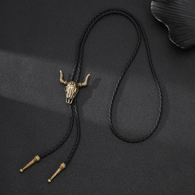 Long Leather Cow Head Necklace