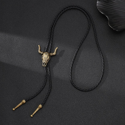 Long Leather Cow Head Necklace