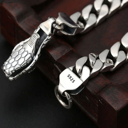 925 Silver Snake Head Buckle Bare Body Men's Bracelet