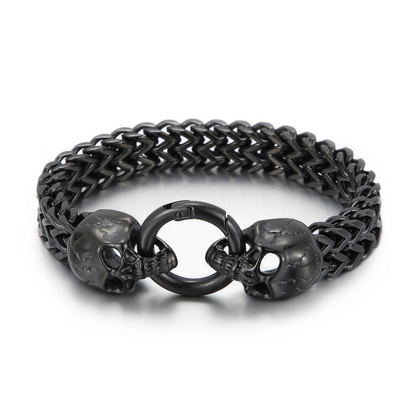 925 Silver Punk Skull Head Bracelet