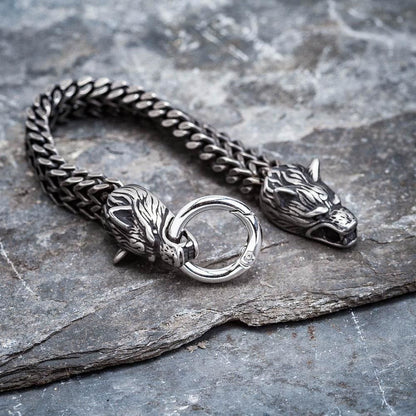 Nordic Fenrir Majestic Wolf Head Chain Bracelet