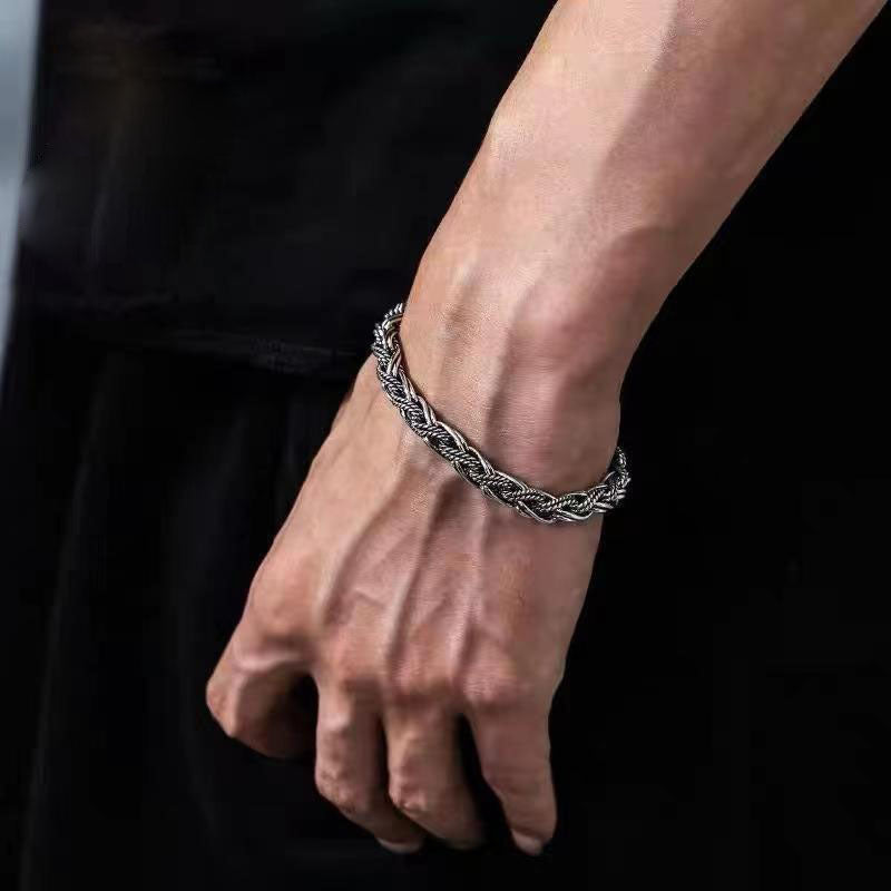 925 Silver Hand woven keel safety grain creative vintage bracelet