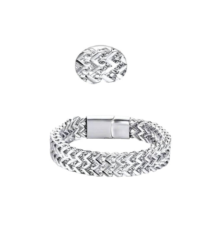 Men's stainless steel double layer wide chain fashion neutral titanium steel thick bracelet