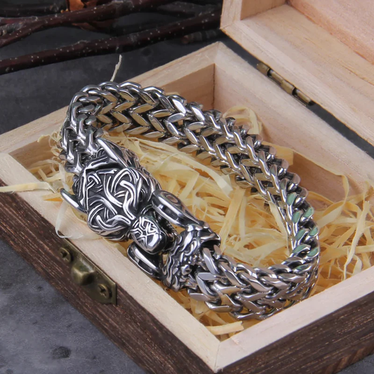 Punk Wolf With Raven Pattern Stainless Steel Bracelet