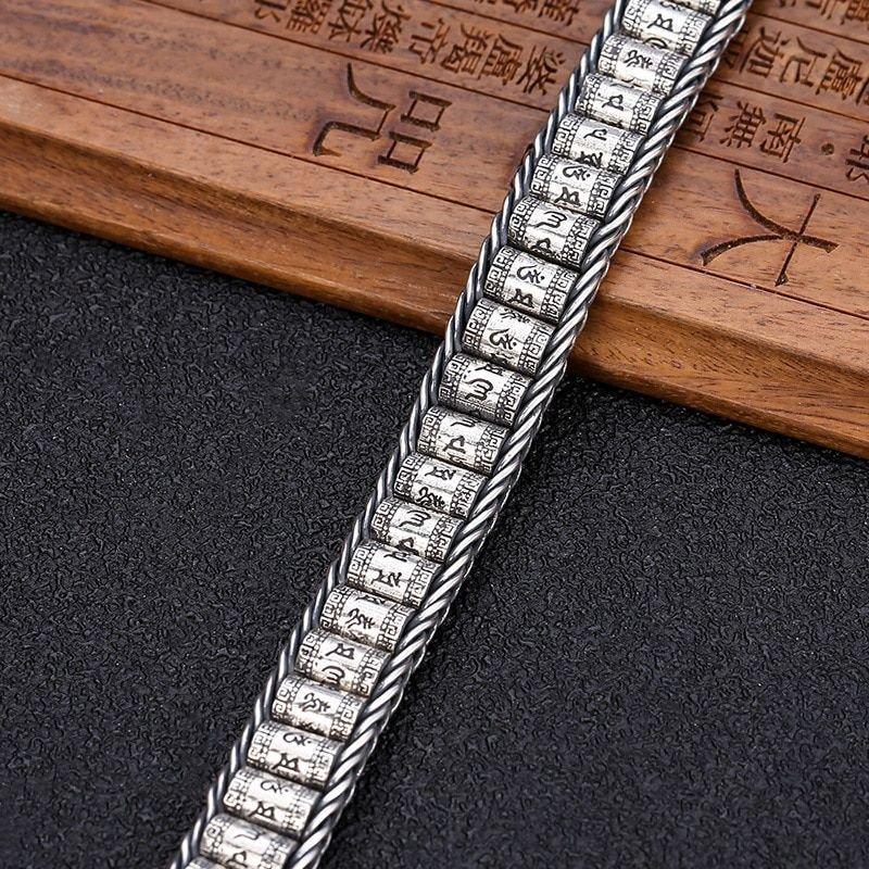 925 Silver Buddha Mantra Scripture Bracelet