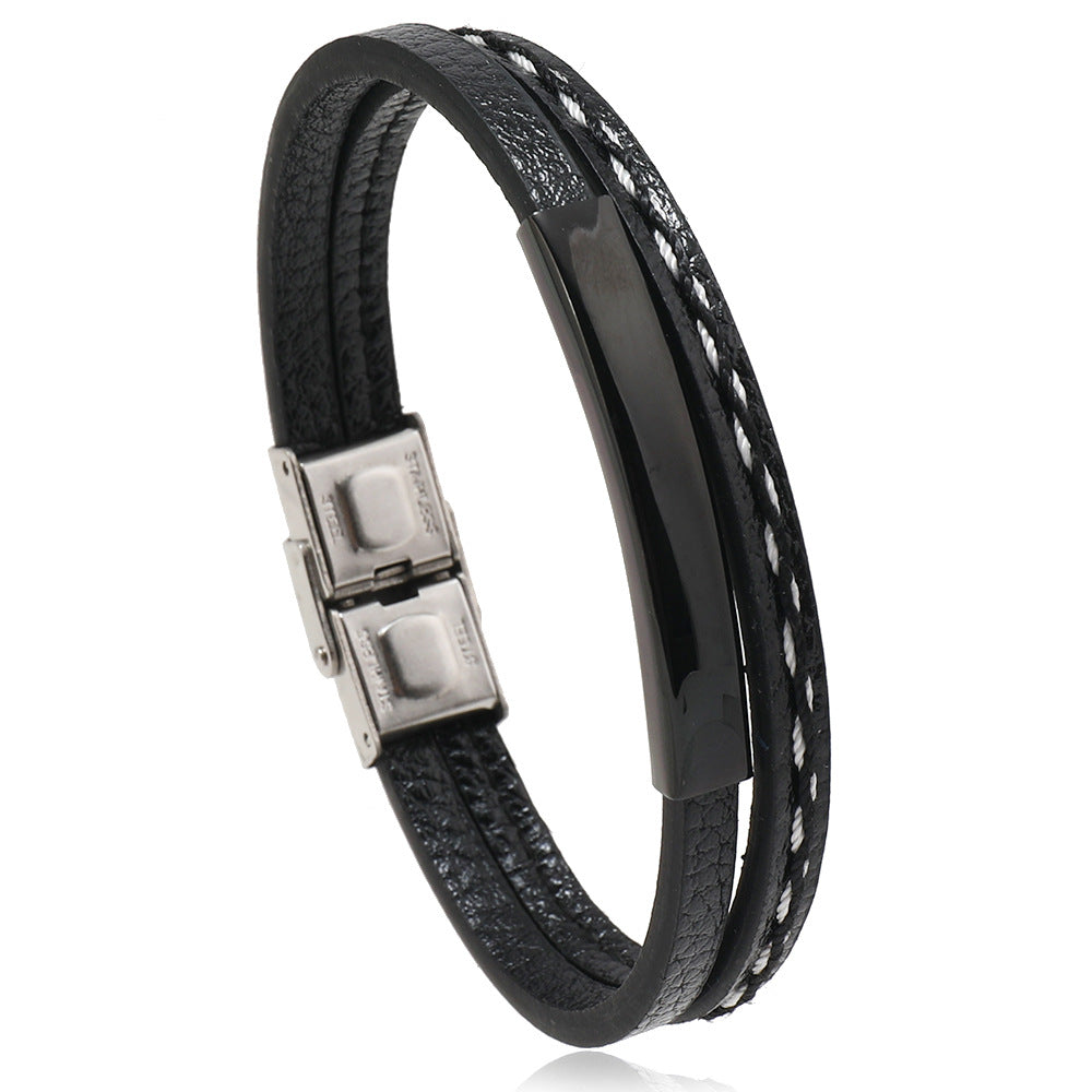 Stainless Steel Men's WristbandLeather Bracelet