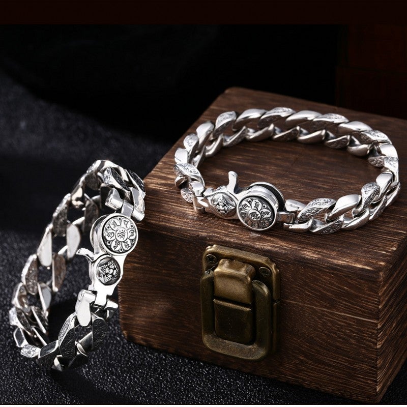 925 Silver Personality Trend Rotatable Six Character Mantra Bracelet