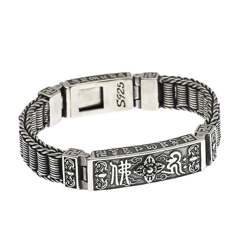 925 Silver Six Character True Words Retro Handwoven Bracelet