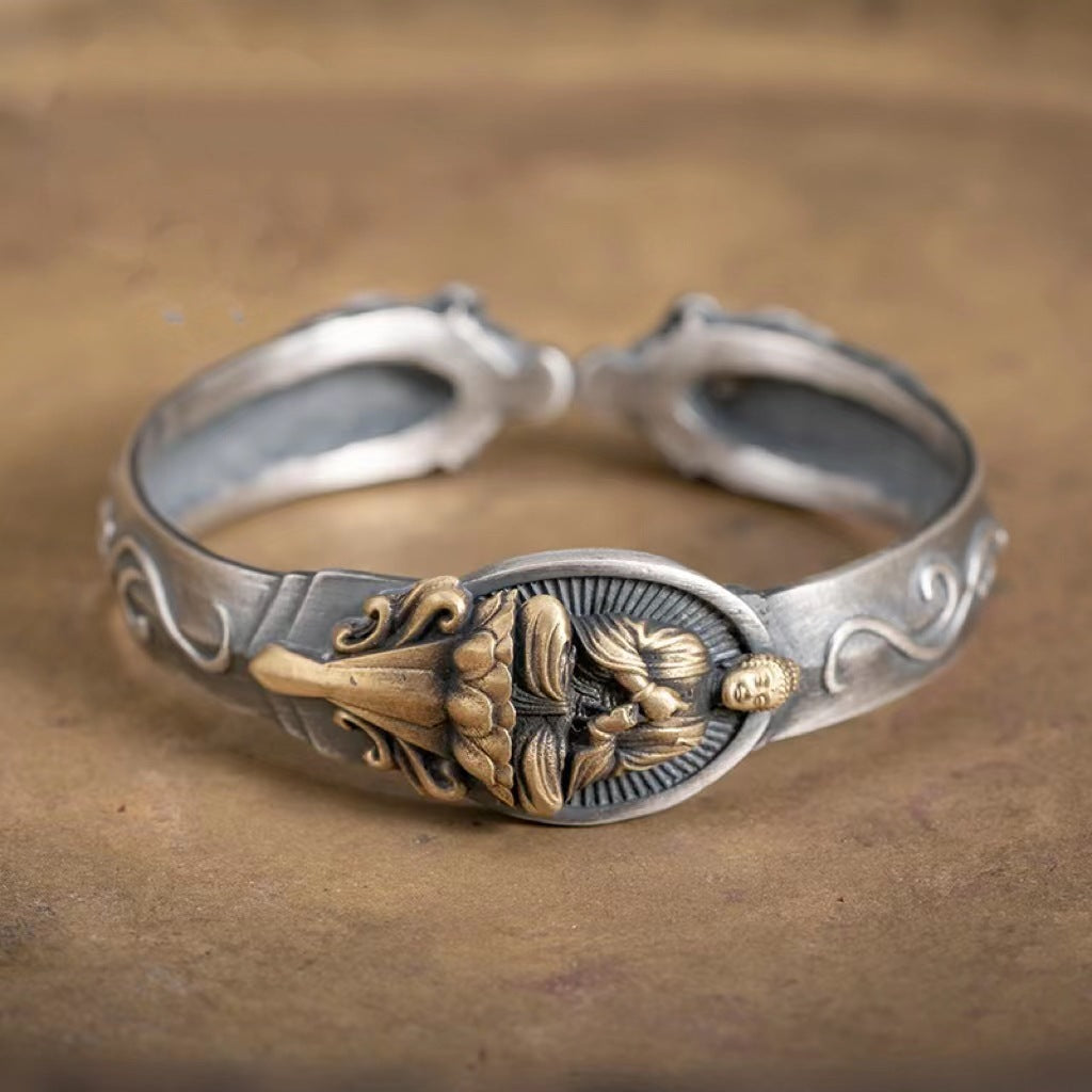 S925 Handmade Ethnic Style Retro Silver Jewelry 12 Zodiac Buddha Bracelet
