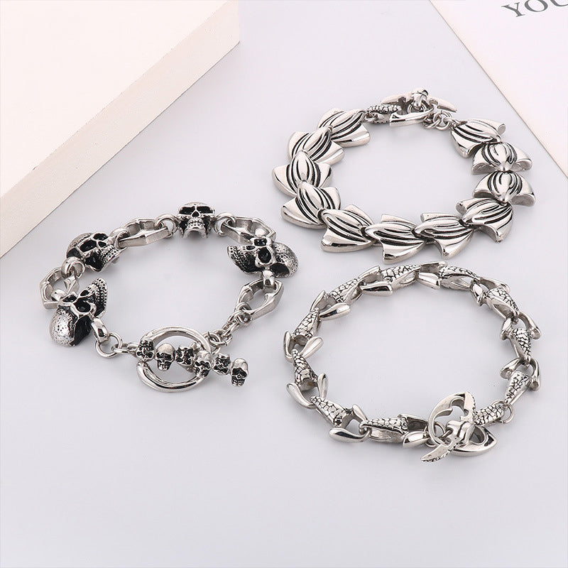 925 Silver Fishtail Boat Punk Style Vintage Snake Head Bracelet