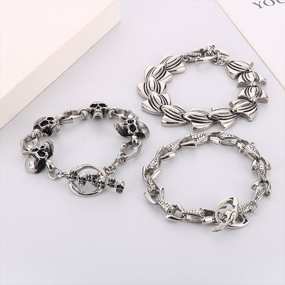 925 Silver Fishtail Boat Punk Style Vintage Snake Head Bracelet