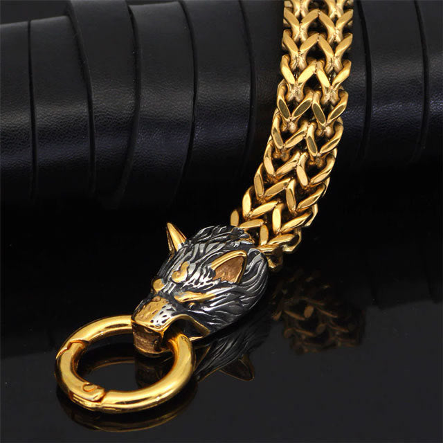 Nordic Fenrir Majestic Wolf Head Chain Bracelet