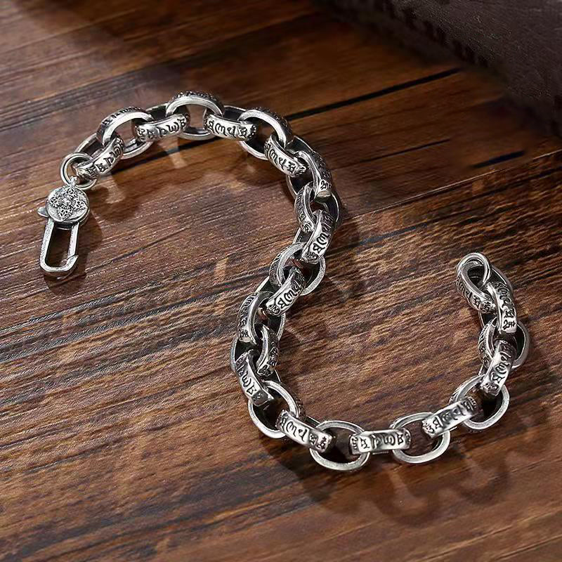 925 Silver Diamond Pestle Six-Character Mantra Retro Niche Bracelet