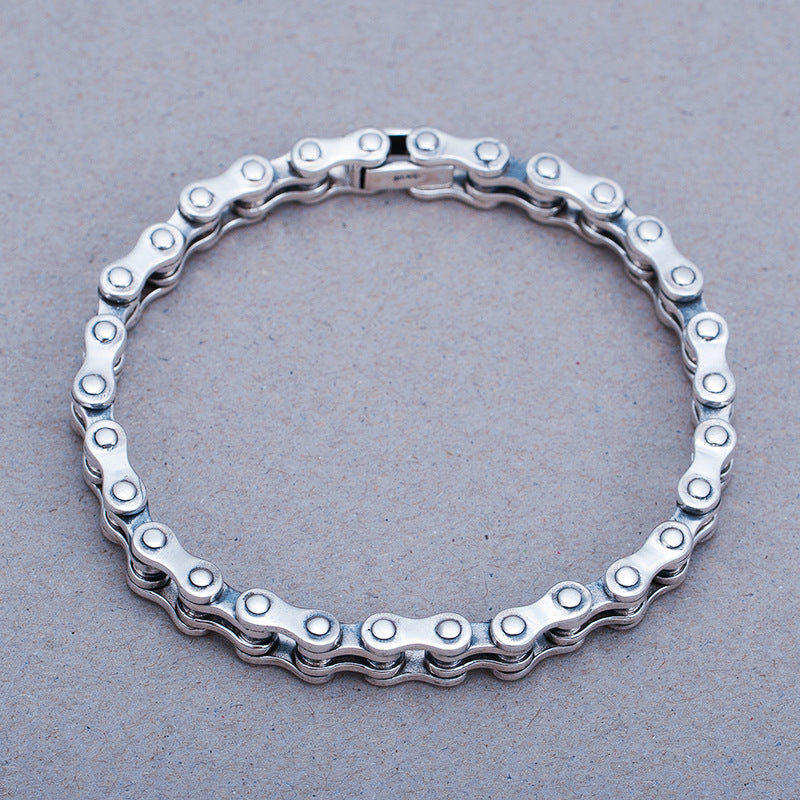 925 Silver Men's personality hip-hop simple motorcycle chain bracelet