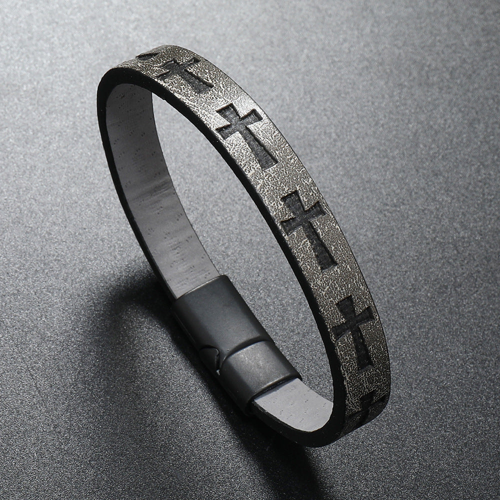 Alloy Leather  Men's Printed Cross Bracelet