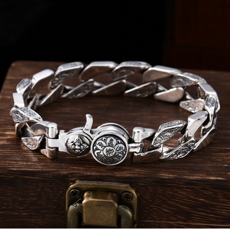 925 Silver Personality Trend Rotatable Six Character Mantra Bracelet