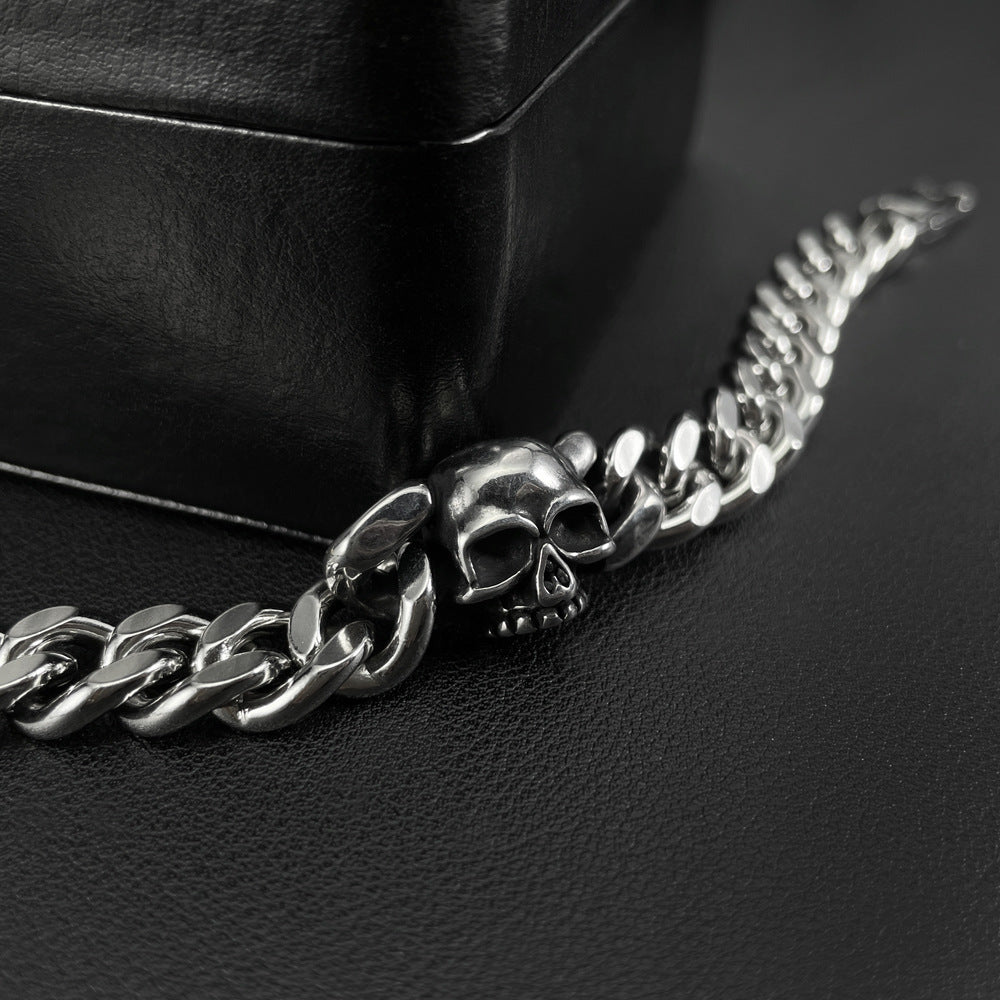 925 Silver Vintage Cuban Skull Bracelet