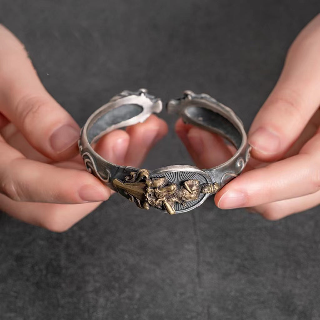 S925 Handmade Ethnic Style Retro Silver Jewelry 12 Zodiac Buddha Bracelet