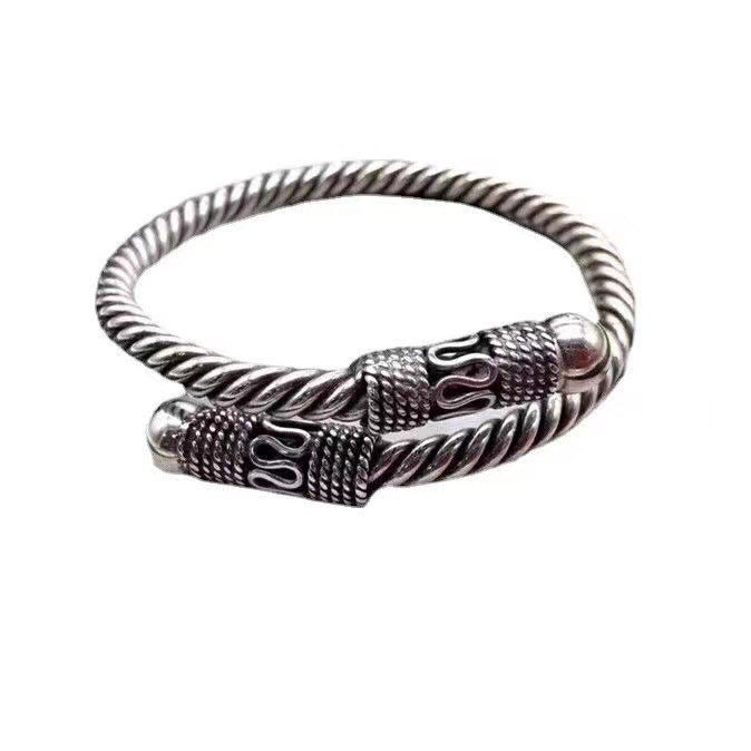 925 Silver Vintage Thread Handwoven Adjustable Open Bracelet