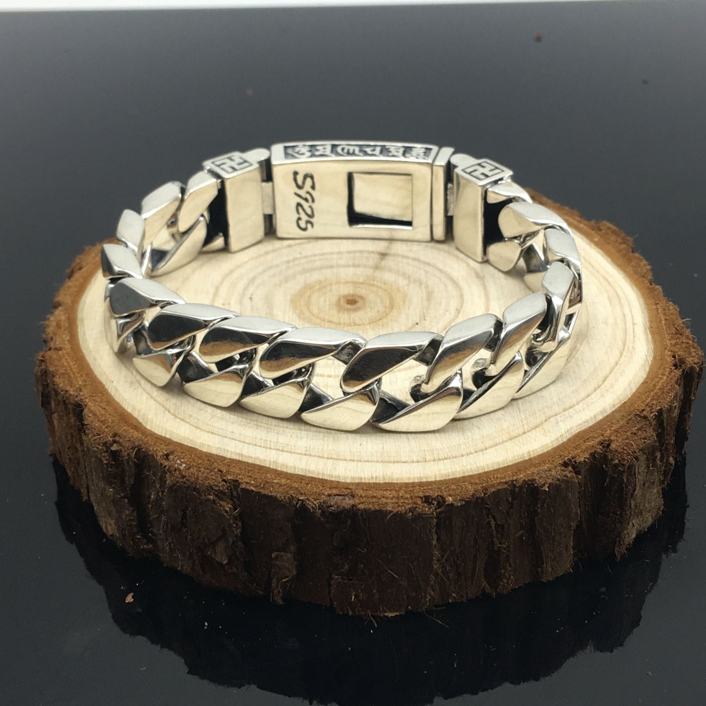 925 Silver Six-character Mantra Personality Domineering Trend Bracelet