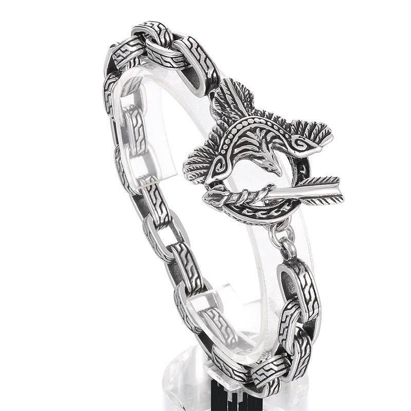 925 Silver Punk Blackened Eagle Pattern Plaid Bracelet