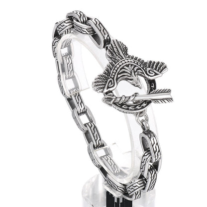 925 Silver Punk Blackened Eagle Pattern Plaid Bracelet