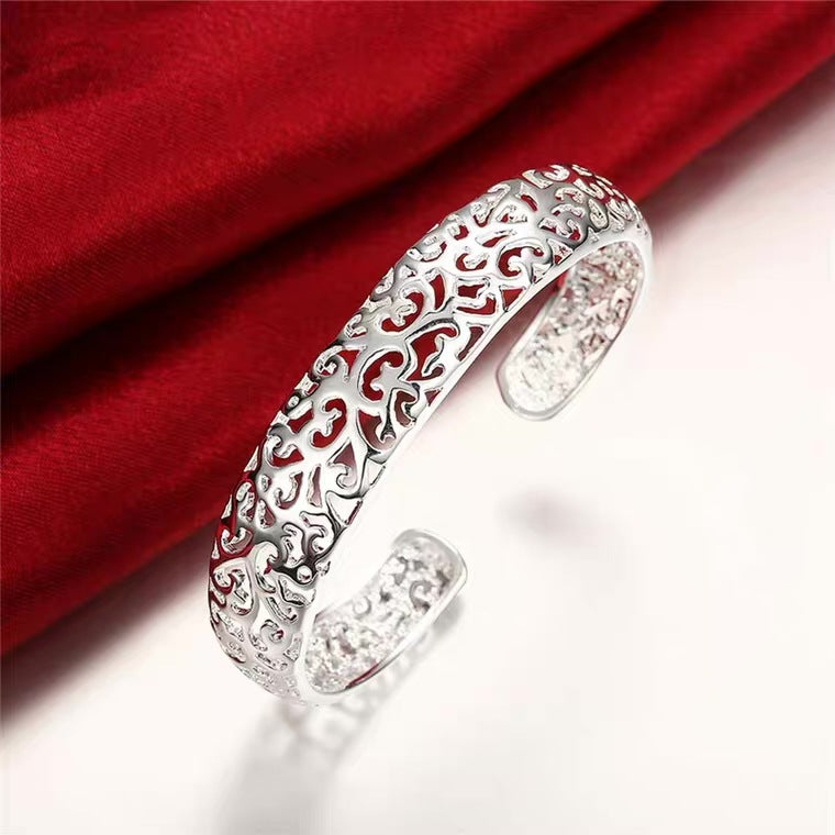 925 Silver Open Small Bezel Hollow Pattern Bracelet
