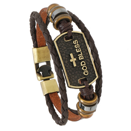 Men's Leather God Blessings Bracelet
