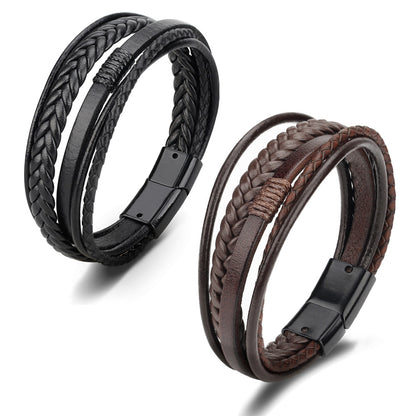 925 Silver  Fashion leather rope hand woven bracelet men's bracelet
