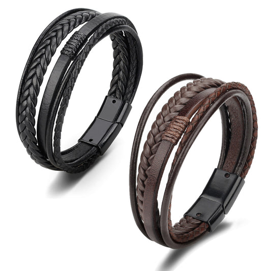 925 Silver  Fashion leather rope hand woven bracelet men's bracelet