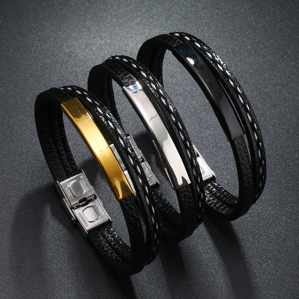 Stainless Steel Men's WristbandLeather Bracelet