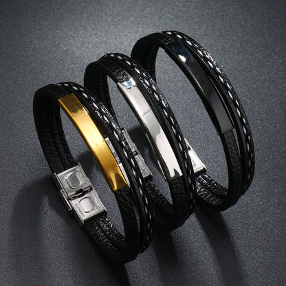 Stainless Steel Men's WristbandLeather Bracelet