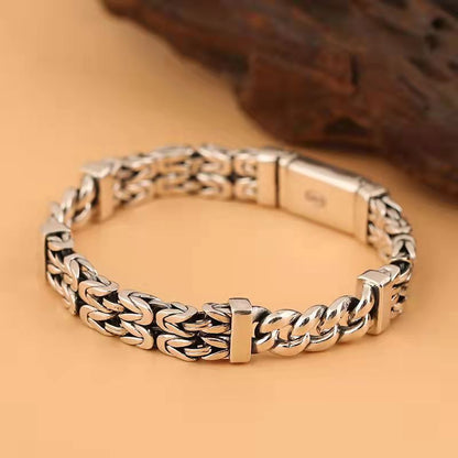 925 Silver Double Rowed Dragon Bone Bracelet