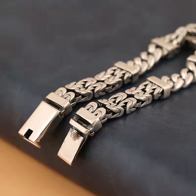 925 Silver Double Rowed Dragon Bone Bracelet