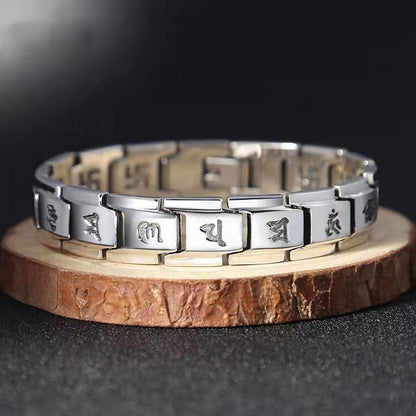 925 Silver Six-character Mantra Personality Domineering Bracelet