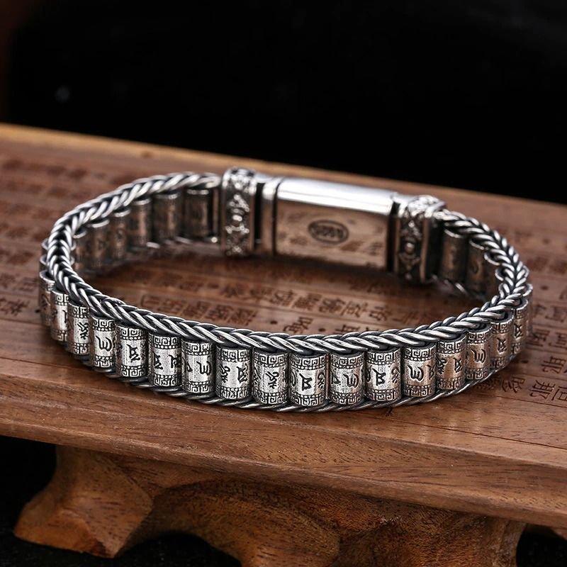 925 Silver Buddha Mantra Scripture Bracelet