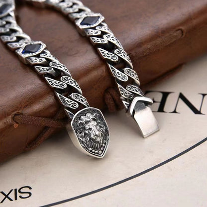 Blue square diamond lion bracelet