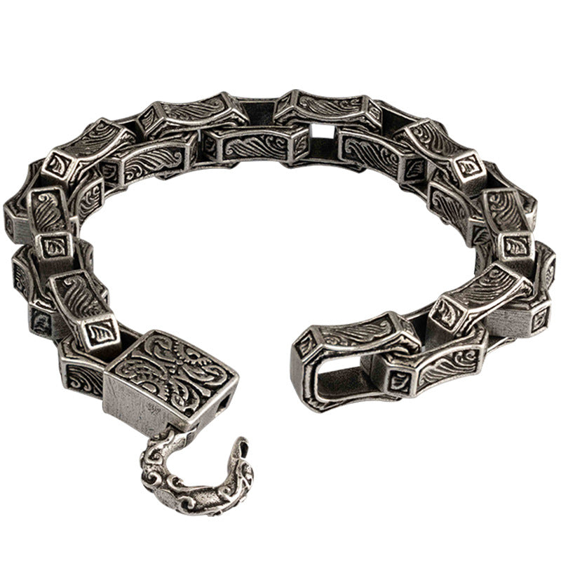 925 Silver Men's Personalized Wave Carved Bracelet