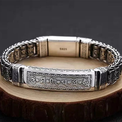 925 Silver Ethnic Style Six-Character Mantra Prayer Wheel Hand-Woven Bracelet
